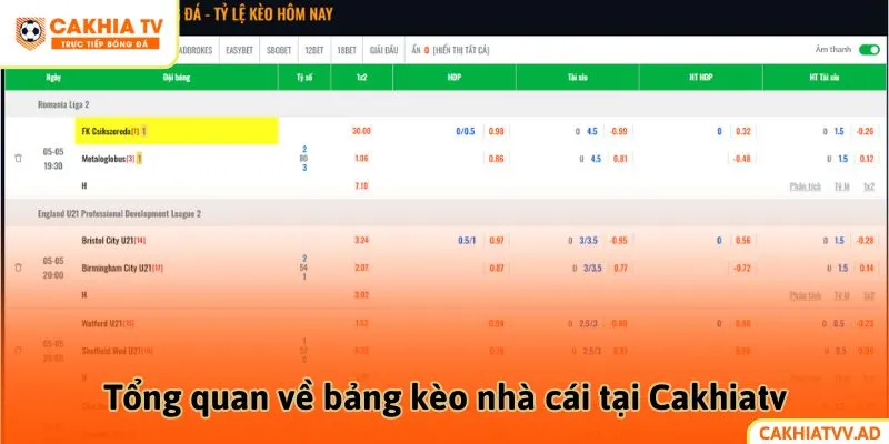 Tổng quan về bảng kèo nhà cái tại Cakhiatv